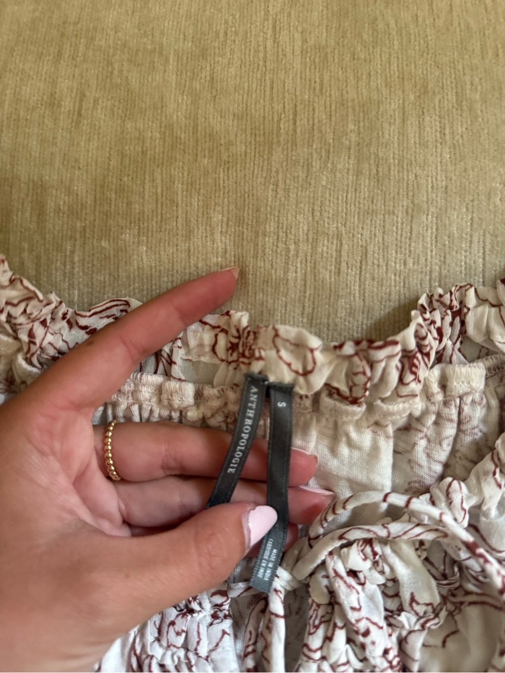 Anthropologie Cream Floral Off-Shoulder Peplum Top - Picture 2 of 2